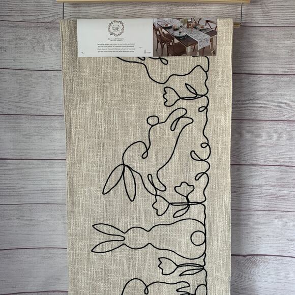 The Farmhouse by Rachel Ashwell Easter Bunny Rabbit Table Runner Tassels 16x90" - Picture 2 of 16